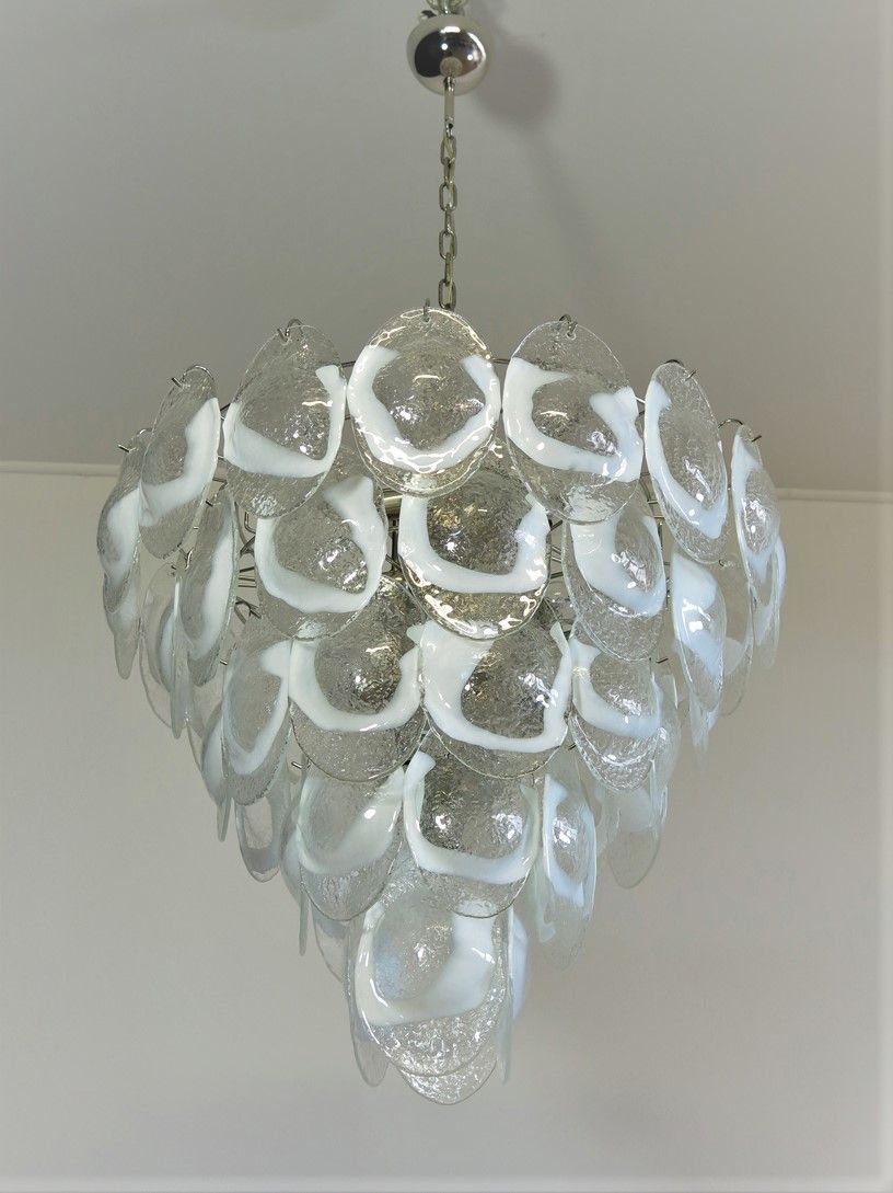 Lighting 1970's Murano Chandelier By Mazzega   50 Lattimo Glasses photo