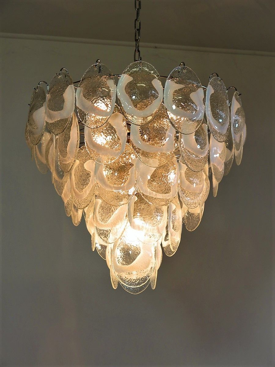 1150.0 1970's Murano Chandelier By Mazzega   50 Lattimo Glasses photo
