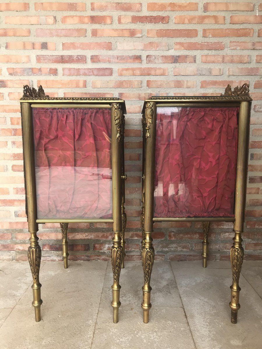 Antique Louis XVI Bronze & Glass Nightstands, Set Of 2 Bedside Tables photo buy