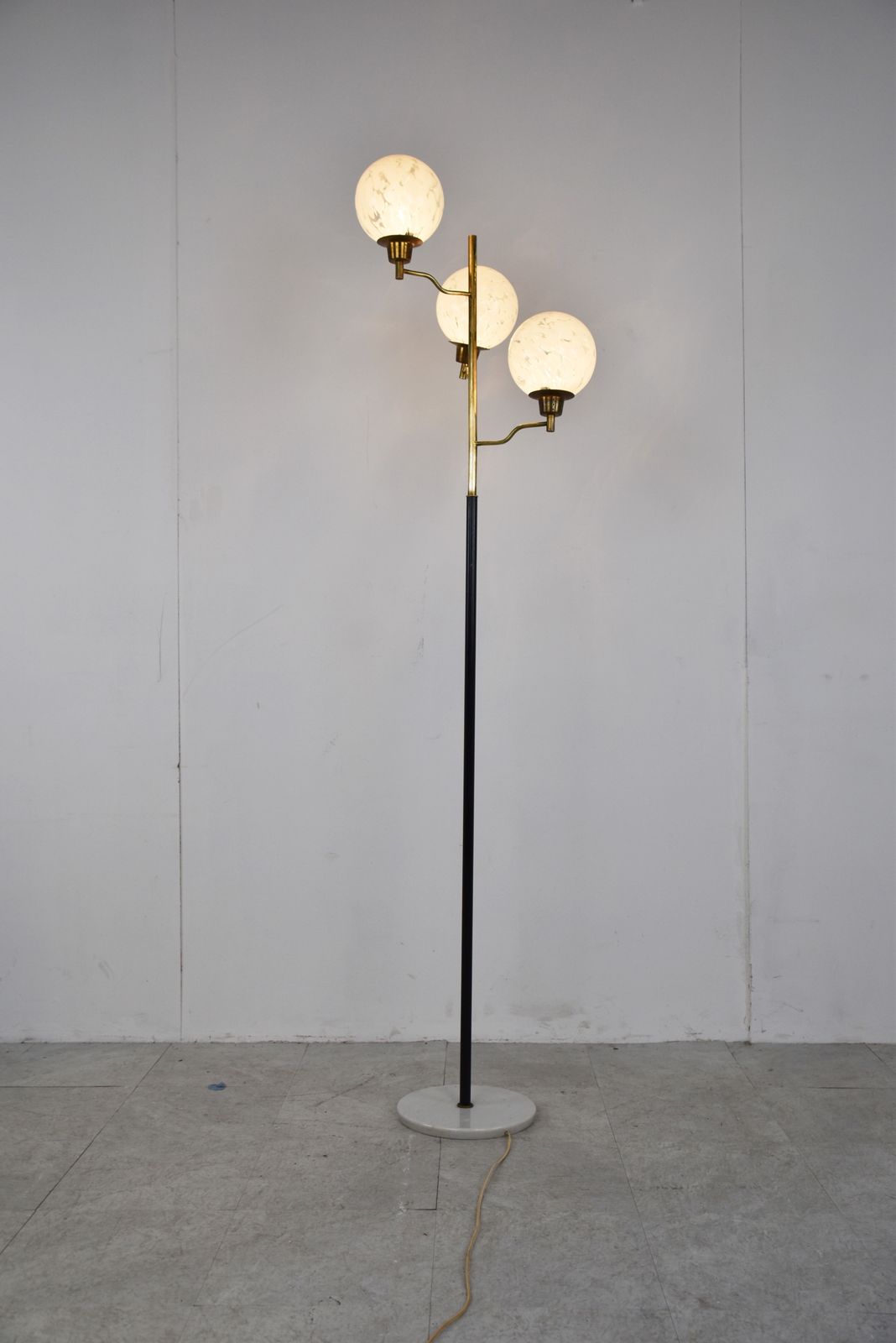 Vintage Brass And Glass Floor Lamp, 1970s , Italy photo Lighting