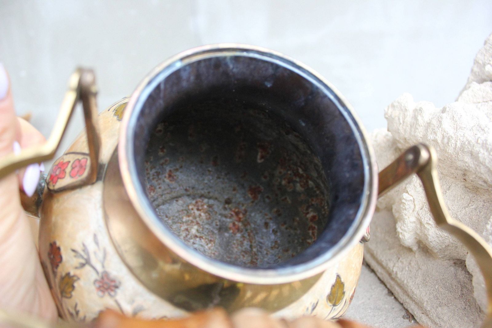 Unique Enamel Brass Teapot, Vintage Kettle With Beautiful Ornate Flowers Classic Shape Rustic Kitchen Decoration photo 128.0