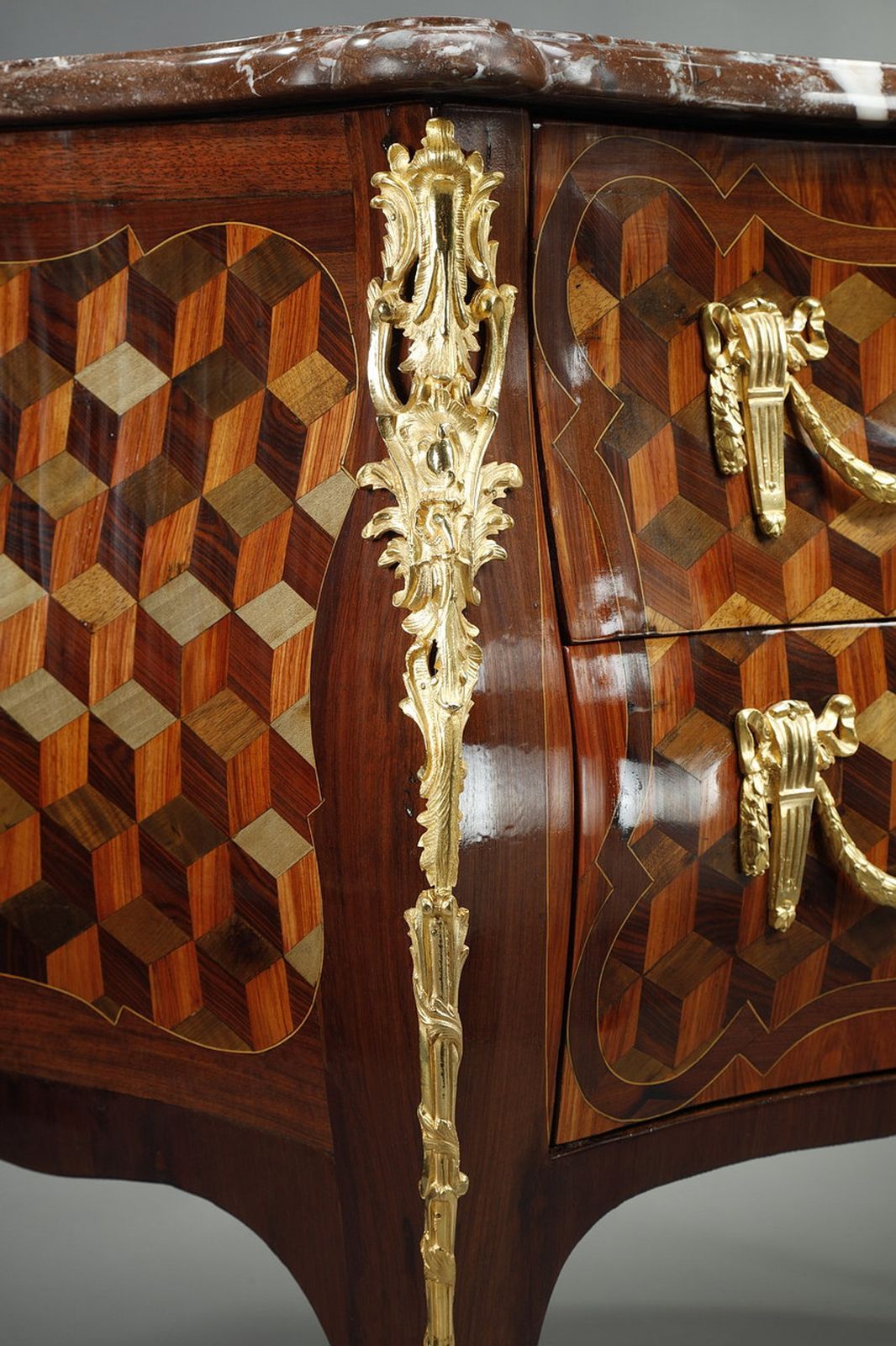 Furniture Chest Of Drawers In Rosewood Veneer With Oeben Marquetry, Louis XV Period photo