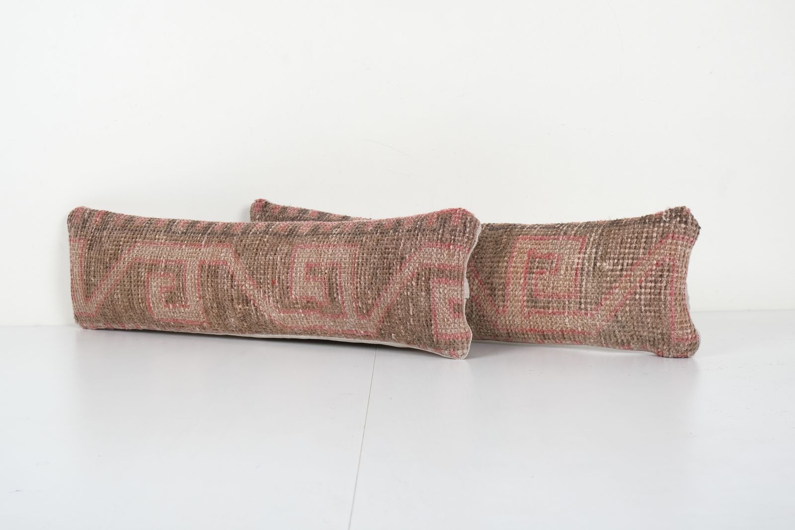 Muted Carpet  Pillow, Set Of Two Faded Ethnic Turkish Yastik Pillow, Pair Oushak Pillow Cover 8'' X 20'' photo furniture