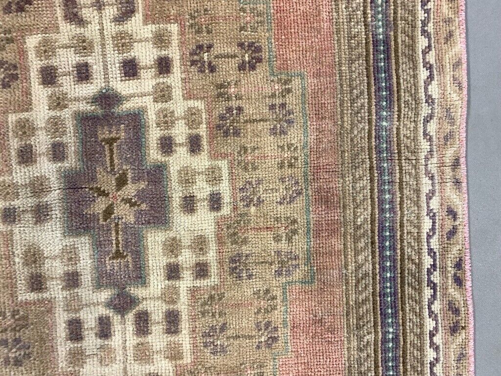 Turkish Rug 266x91 Cm Wool Vintage Shabby Chic Runner Green, Beige photo 355.0
