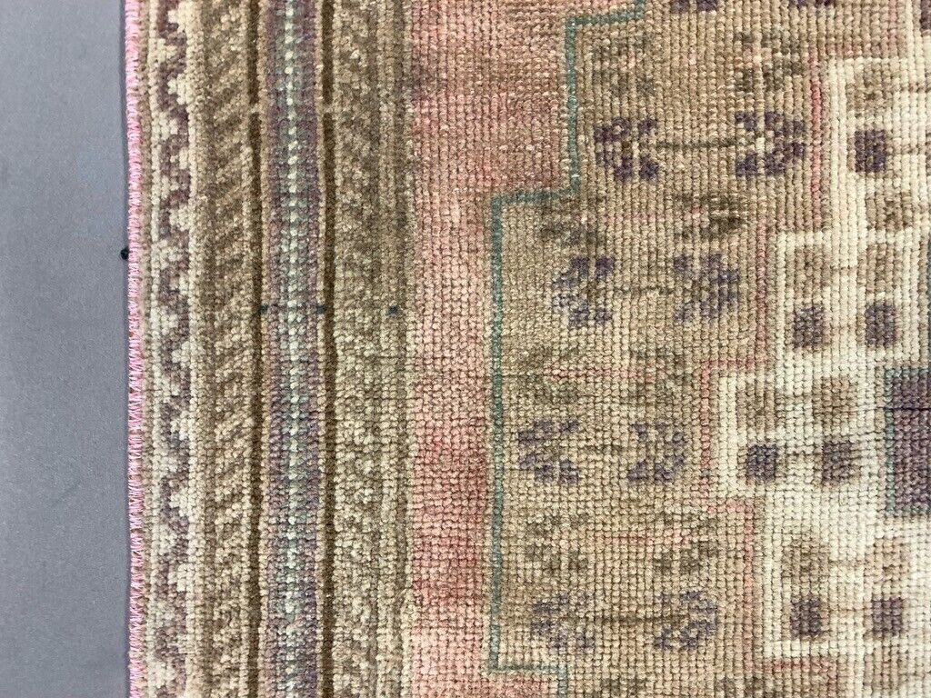 Turkish Rug 266x91 Cm Wool Vintage Shabby Chic Runner Green, Beige photo vinterior