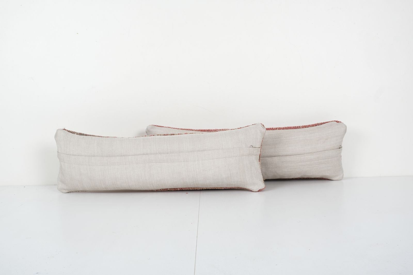 Set Of Two Turkish Oushak Rug Pillow, Pair Pillow Case Fashioned From A Mid 20th Century Anatolian 8'' X 24'' photo for sale