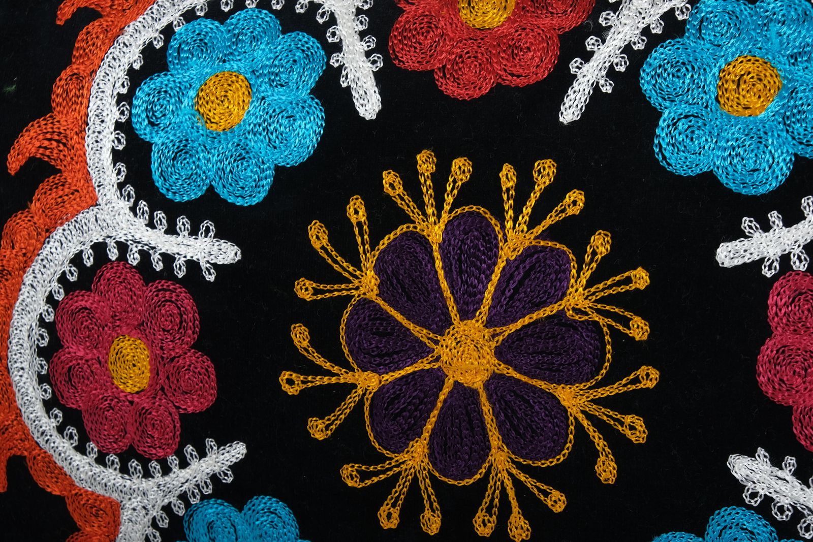 Vintage Colorful Velvet Suzani Lumbar Pillow Cover, 1960s Handmade Uzbek Suzani Textile Art 14'' X 26'' photo furniture