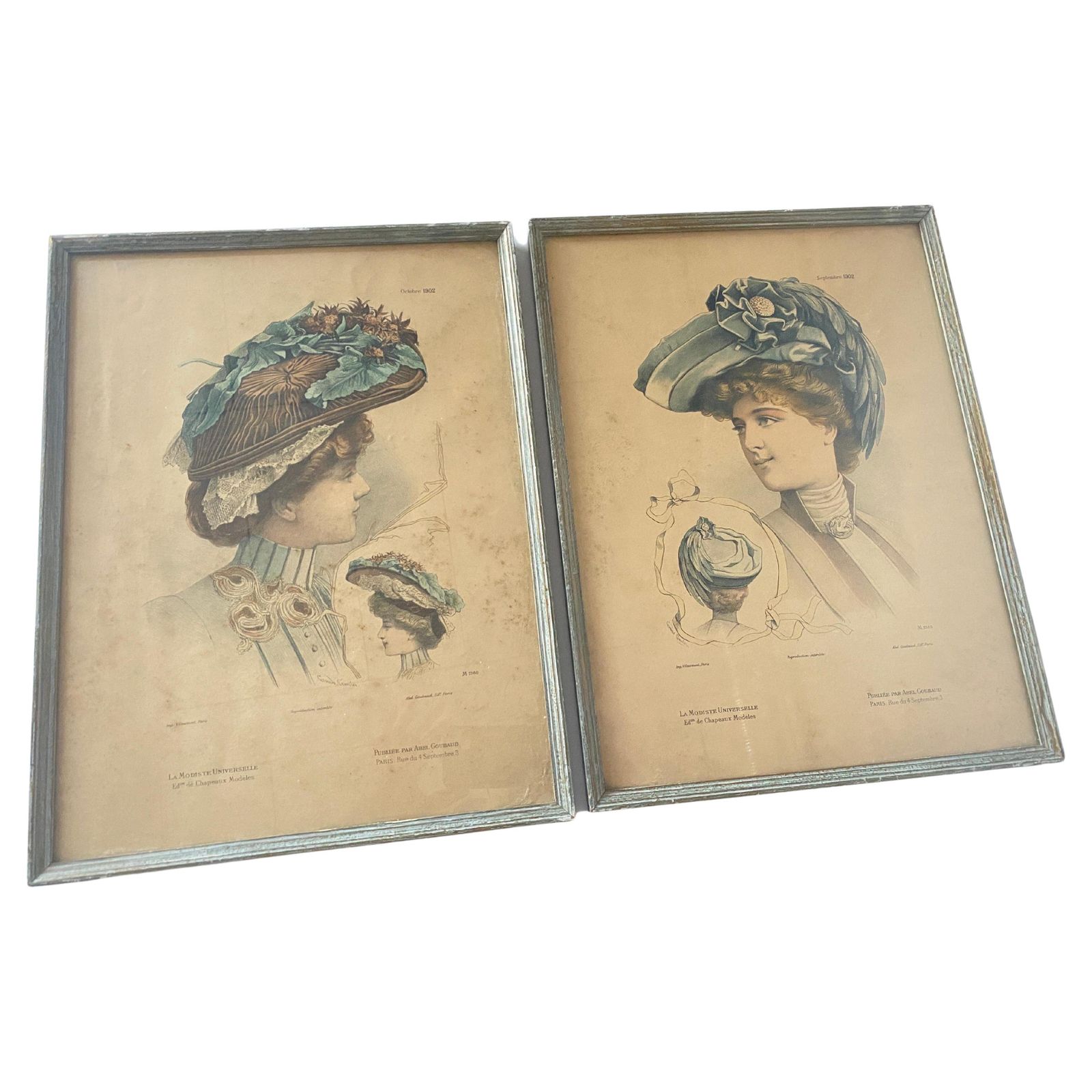 Pair Of Engraving, Fashion Hat Work, Models, France 1902