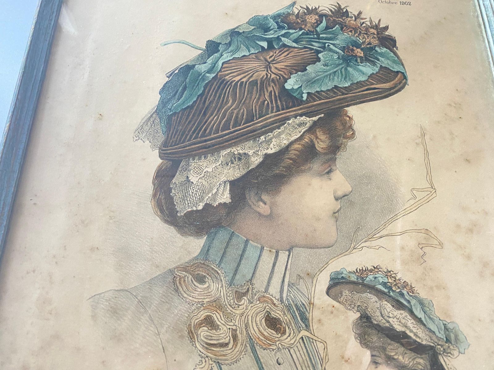 Pair Of Engraving, Fashion Hat Work, Models, France 1902 photo Art