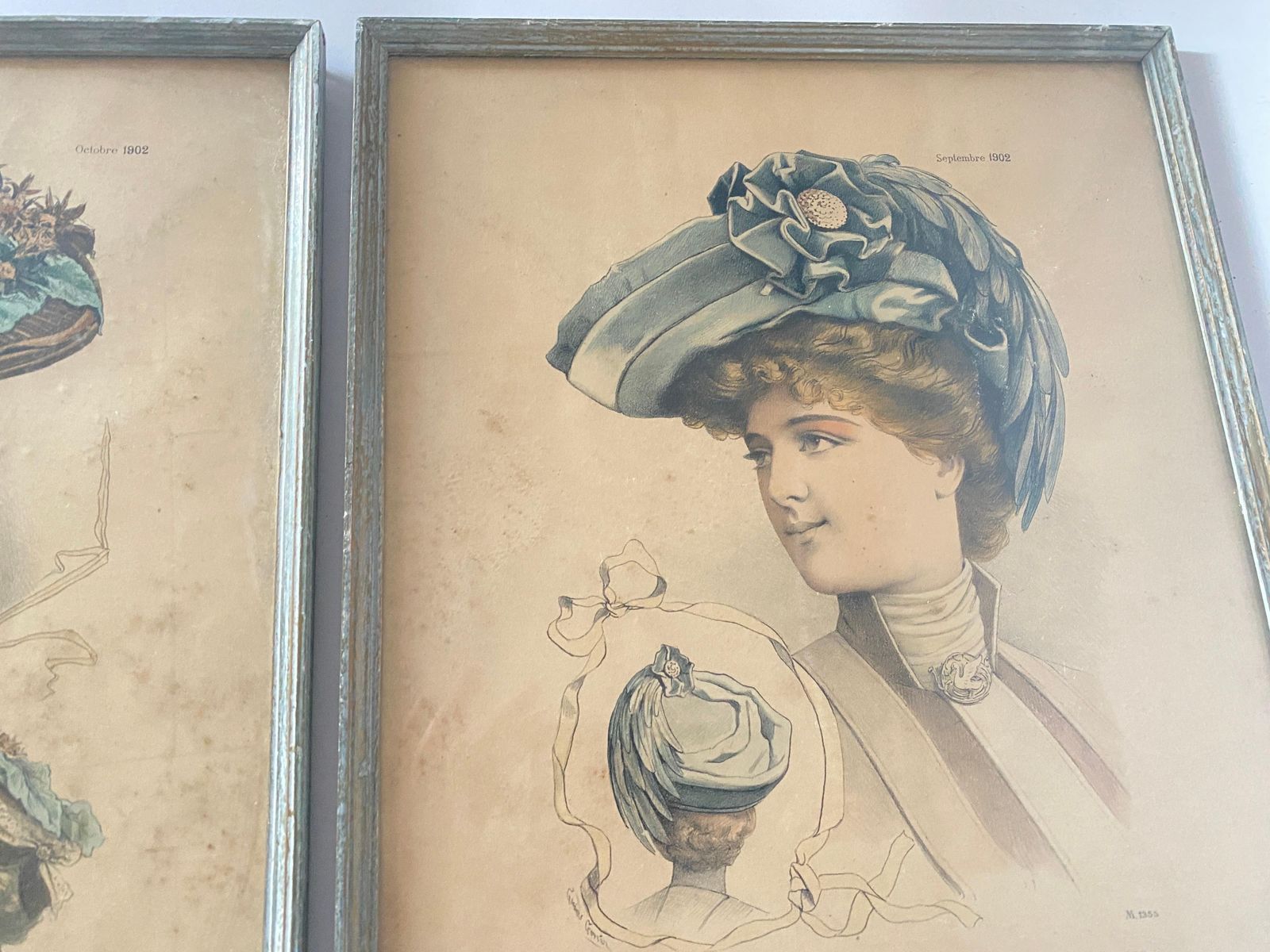 Pair Of Engraving, Fashion Hat Work, Models, France 1902 photo buy