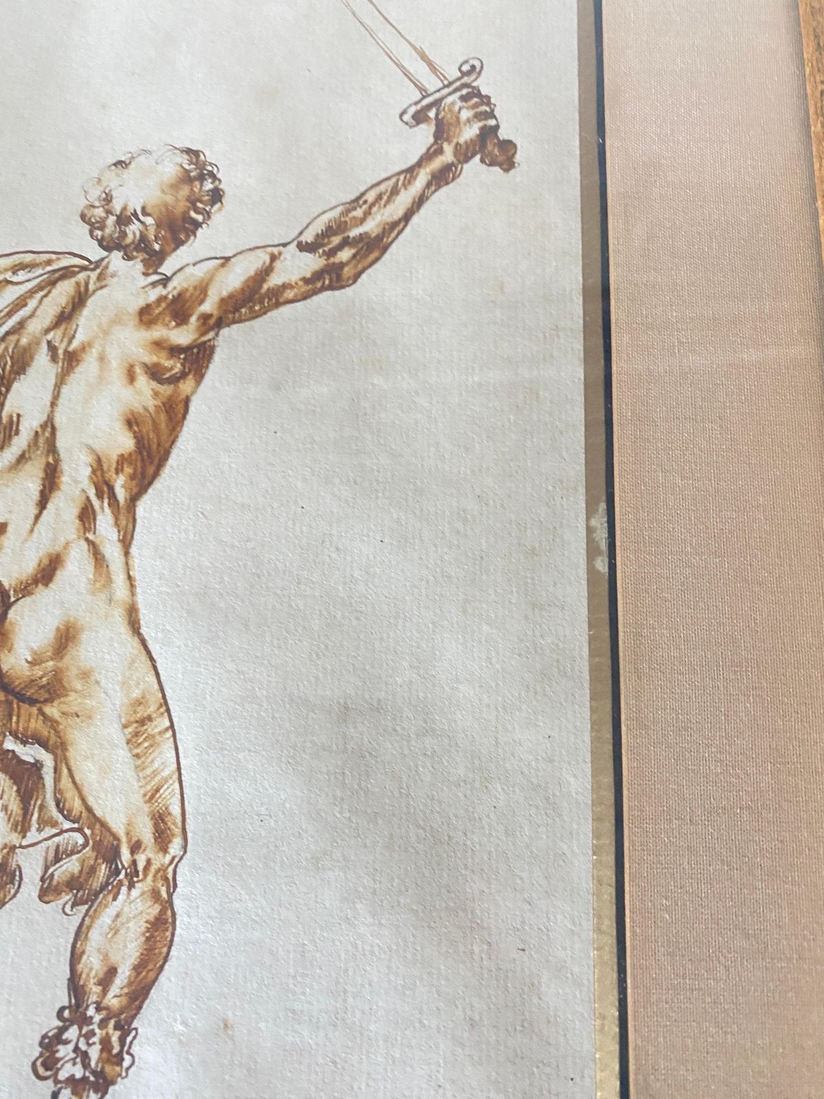 Engraving Of A Drawing Of A Nude Man, Brown Ink, Italy, 19th Century photo buy