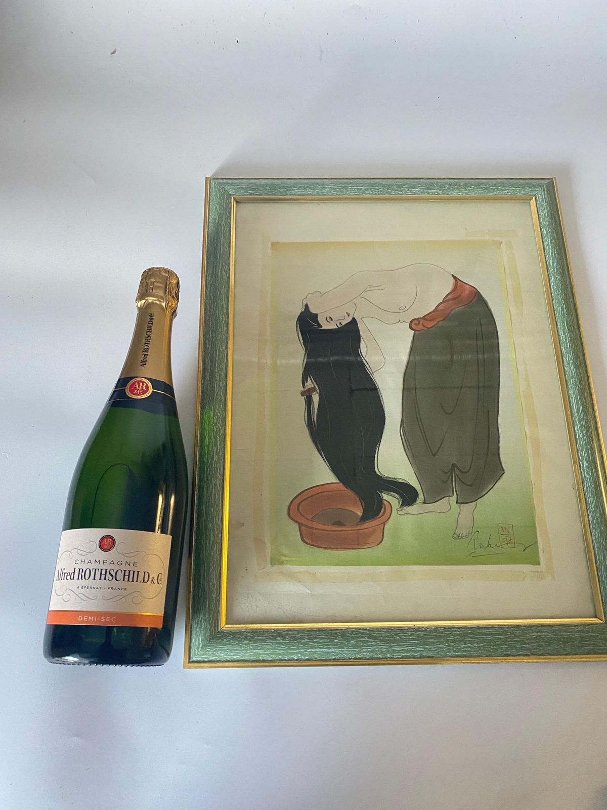 Japonaise Painting In A Wood Frame, Representing A Woman, Japan, XX Century photo furniture
