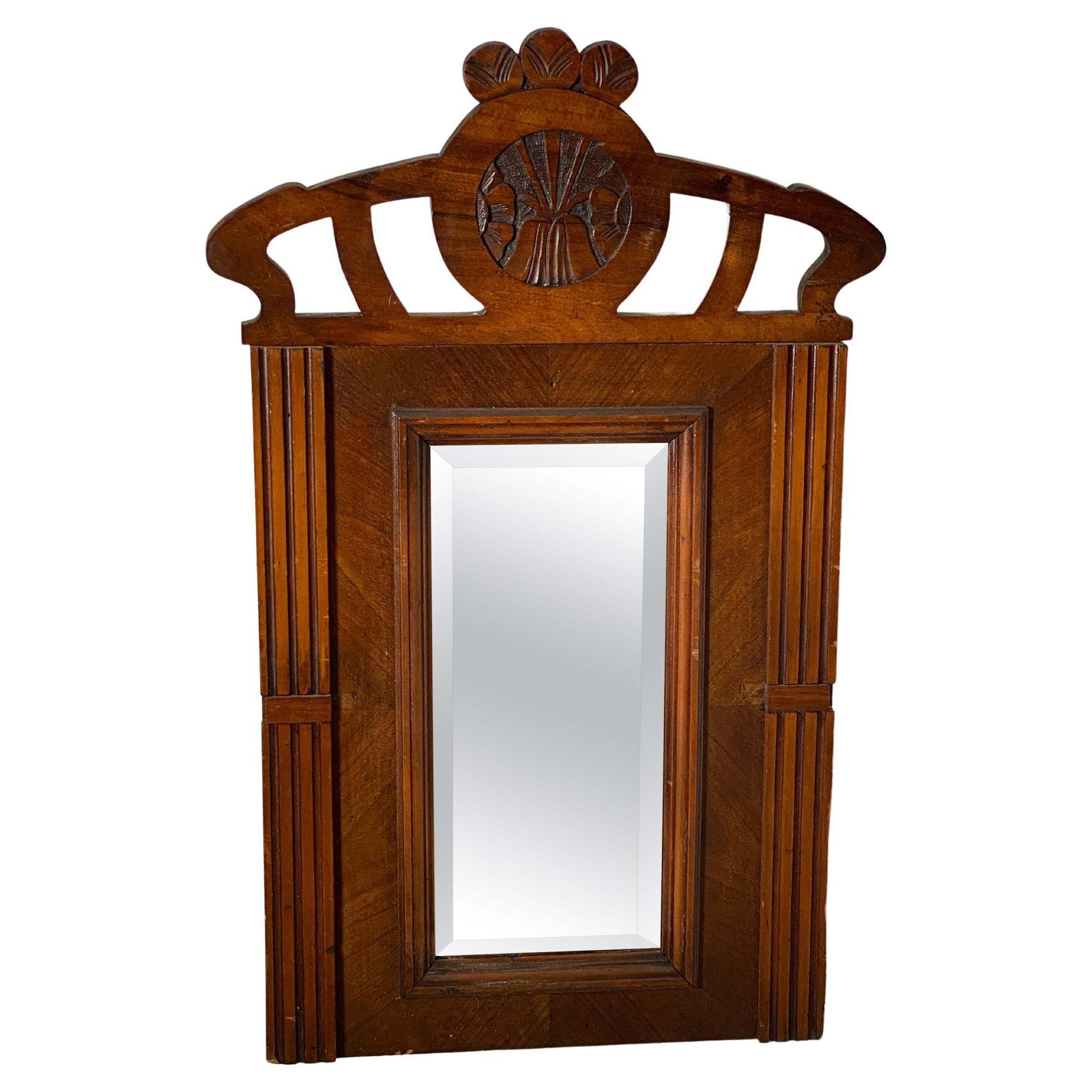 Art Nouveau Wood Wall Mirror With Facet Cut, Austria, Circa 1900