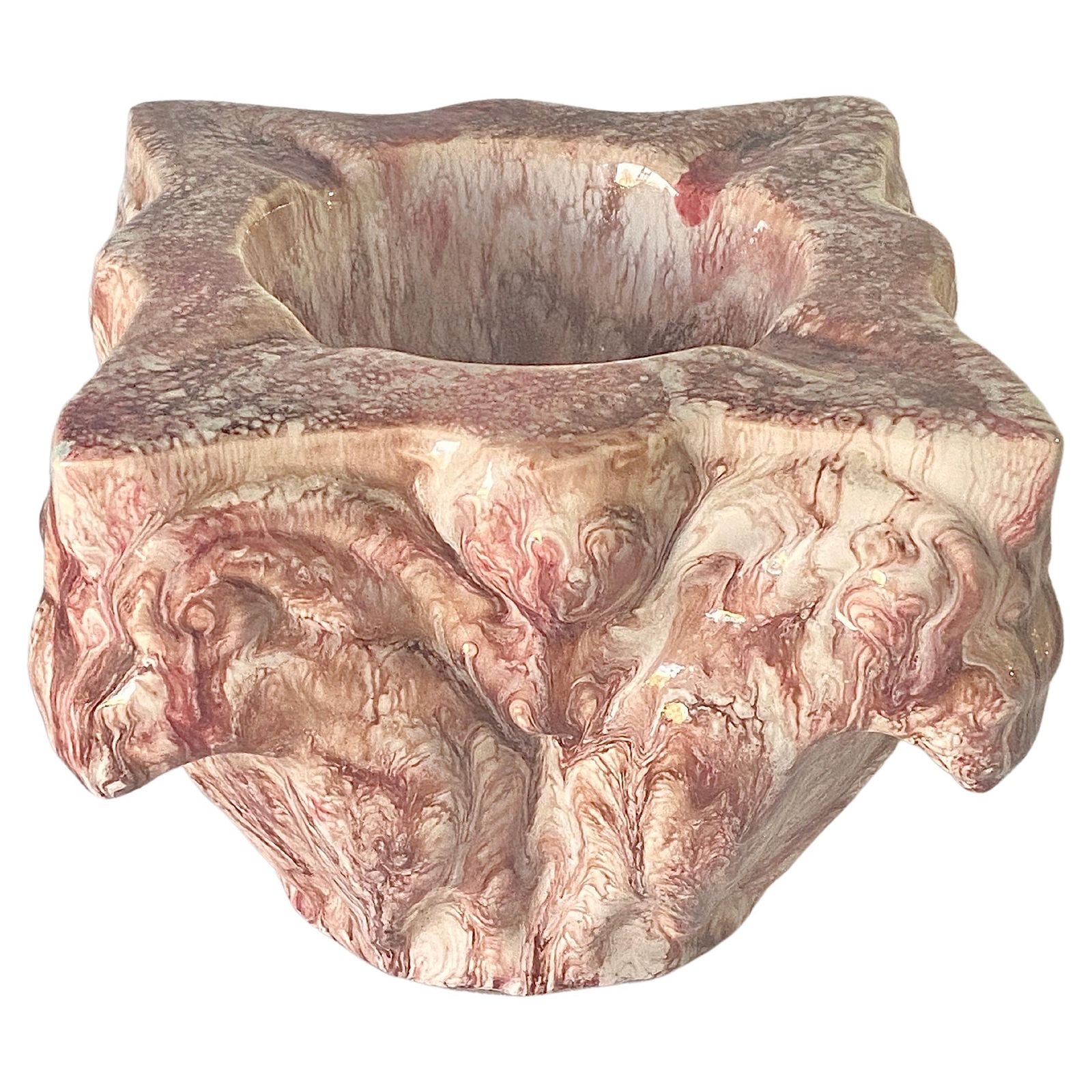 Ashtray, Vide Poche, In Ceramic, Pink Color, Holliwwod Regency, Italy 1960