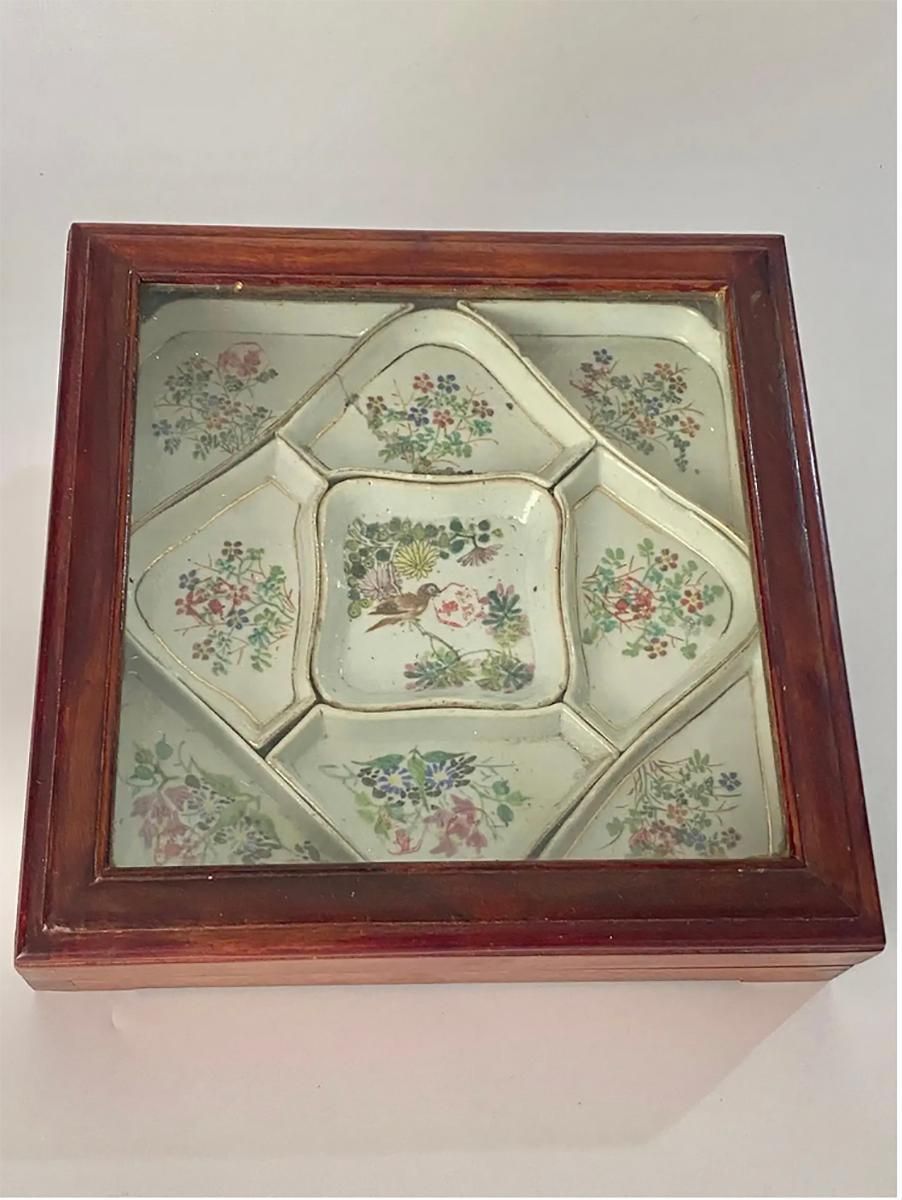 Set Of Small Porcelain Serving Bowls, In Wooden Box, China, 19th Century photo furniture
