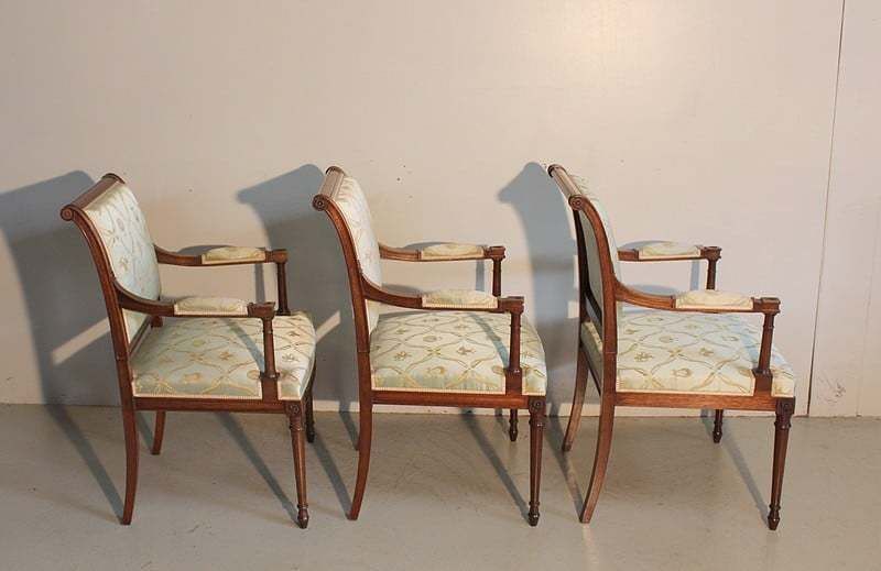 Furniture Suite Of 3 Mahogany Armchairs, Louis XVI Style – Mid 20th Century photo