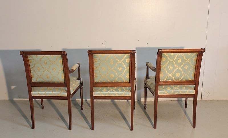 photo buy Suite Of 3 Mahogany Armchairs, Louis XVI Style – Mid 20th Century