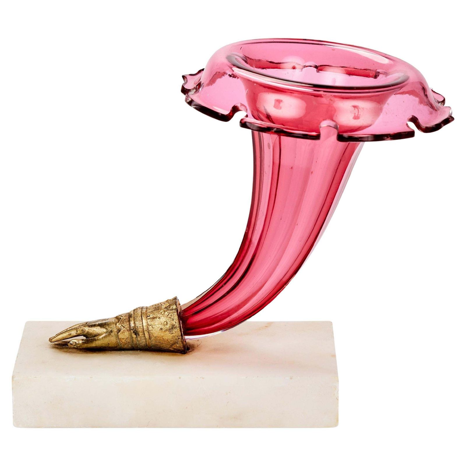 A Mid 19th Century French Cranberry Glass And Gilt Bronze Mounted Cornucopia