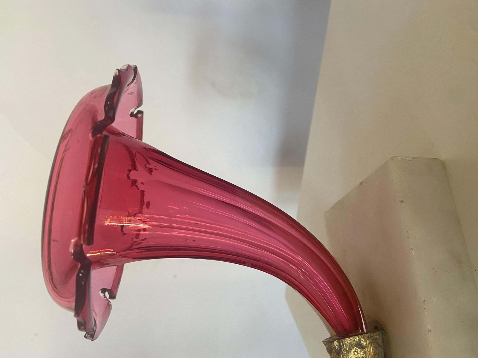 A Mid 19th Century French Cranberry Glass And Gilt Bronze Mounted Cornucopia photo Home Decor