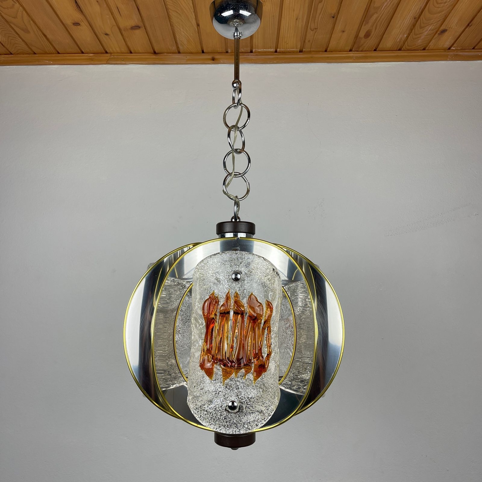 Mid Century Amber Murano Chrome Chandelier By Toni Zuccheri For Veart Italy 1970s photo Lighting