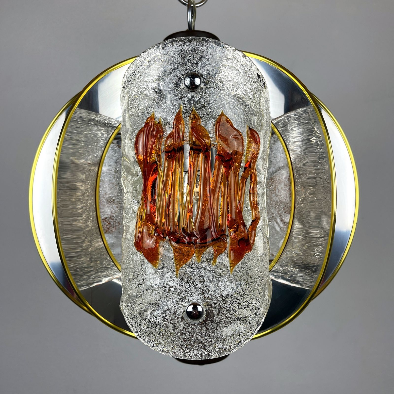 Mid Century Amber Murano Chrome Chandelier By Toni Zuccheri For Veart Italy 1970s photo buy
