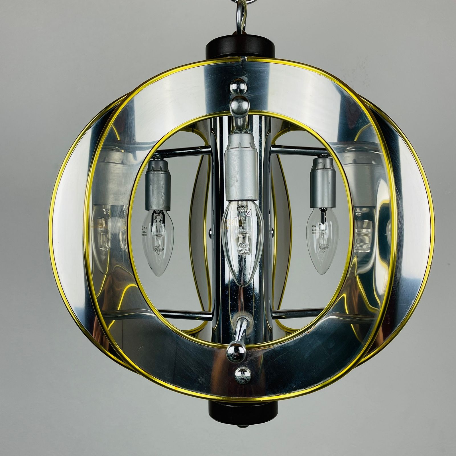 Lighting Mid Century Amber Murano Chrome Chandelier By Toni Zuccheri For Veart Italy 1970s photo