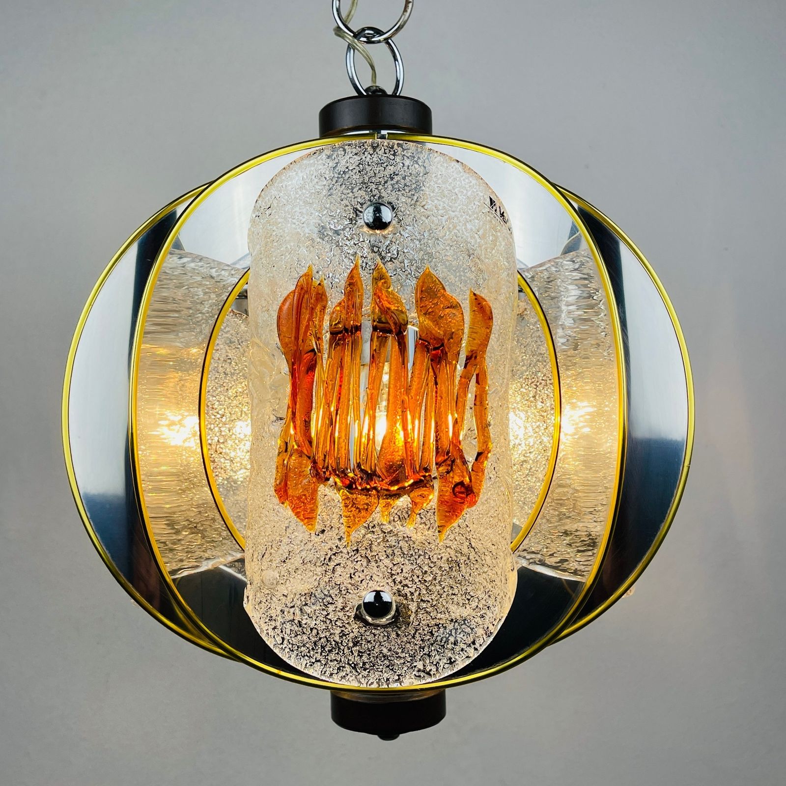 999.0 Mid Century Amber Murano Chrome Chandelier By Toni Zuccheri For Veart Italy 1970s photo