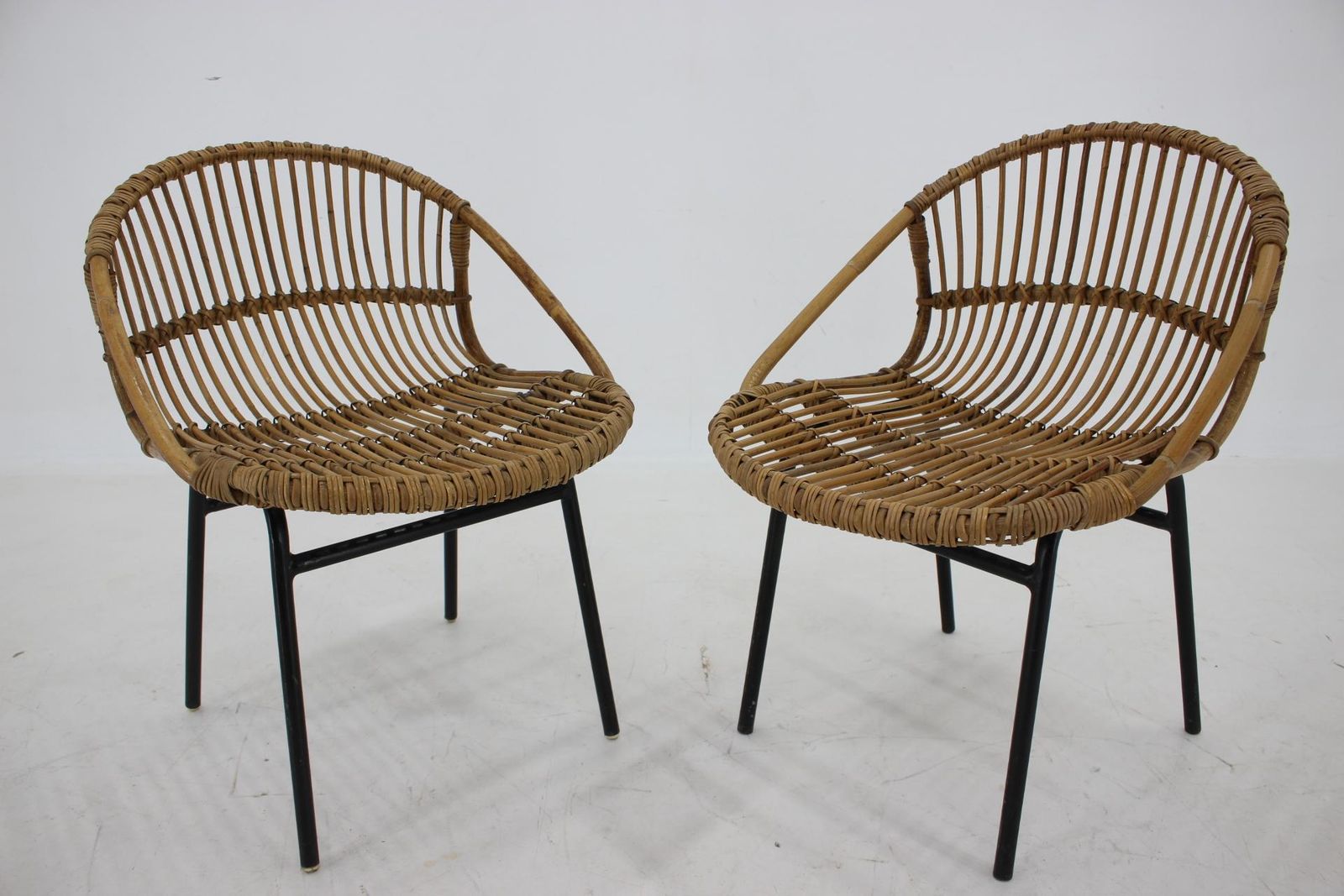 1970s Pair Of Alan Fuchs Rattan And Iron Lounge Chairs, Czechoslovakia photo furniture