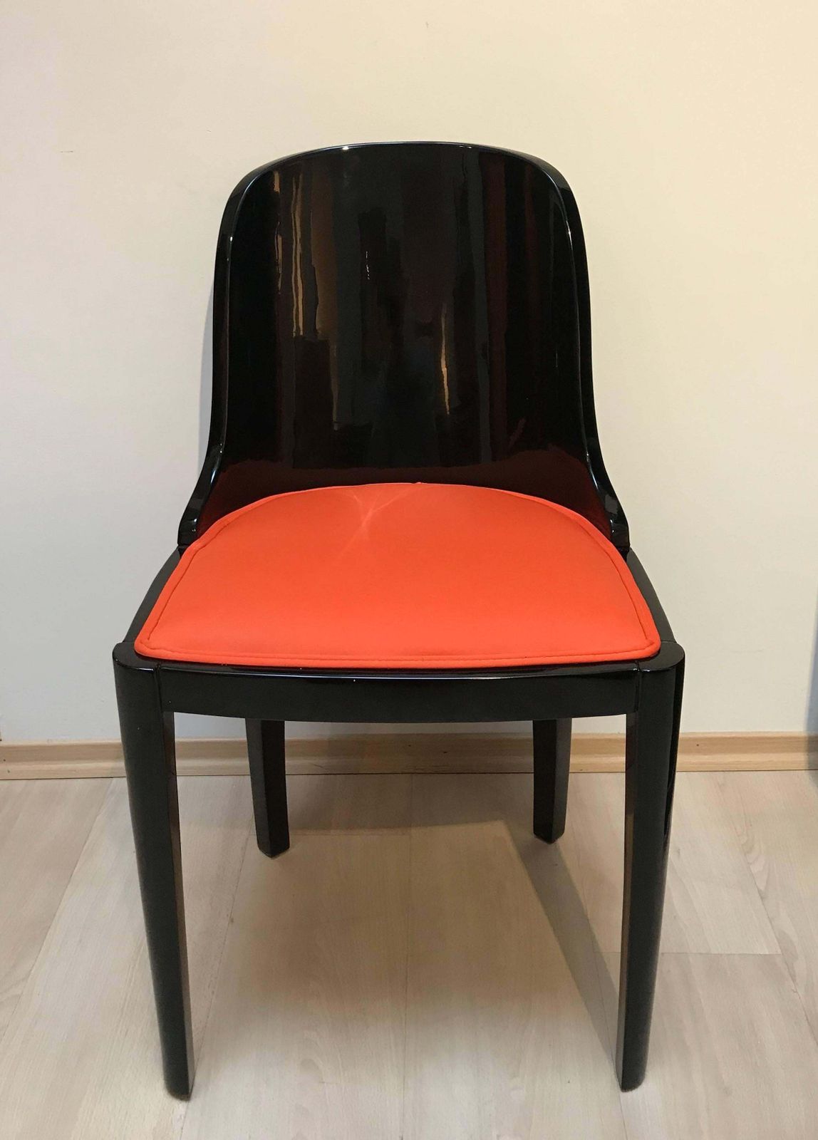 photo for sale Art Deco Chair, Ebonized Wood, Orange Fabric, France, Circa 1930