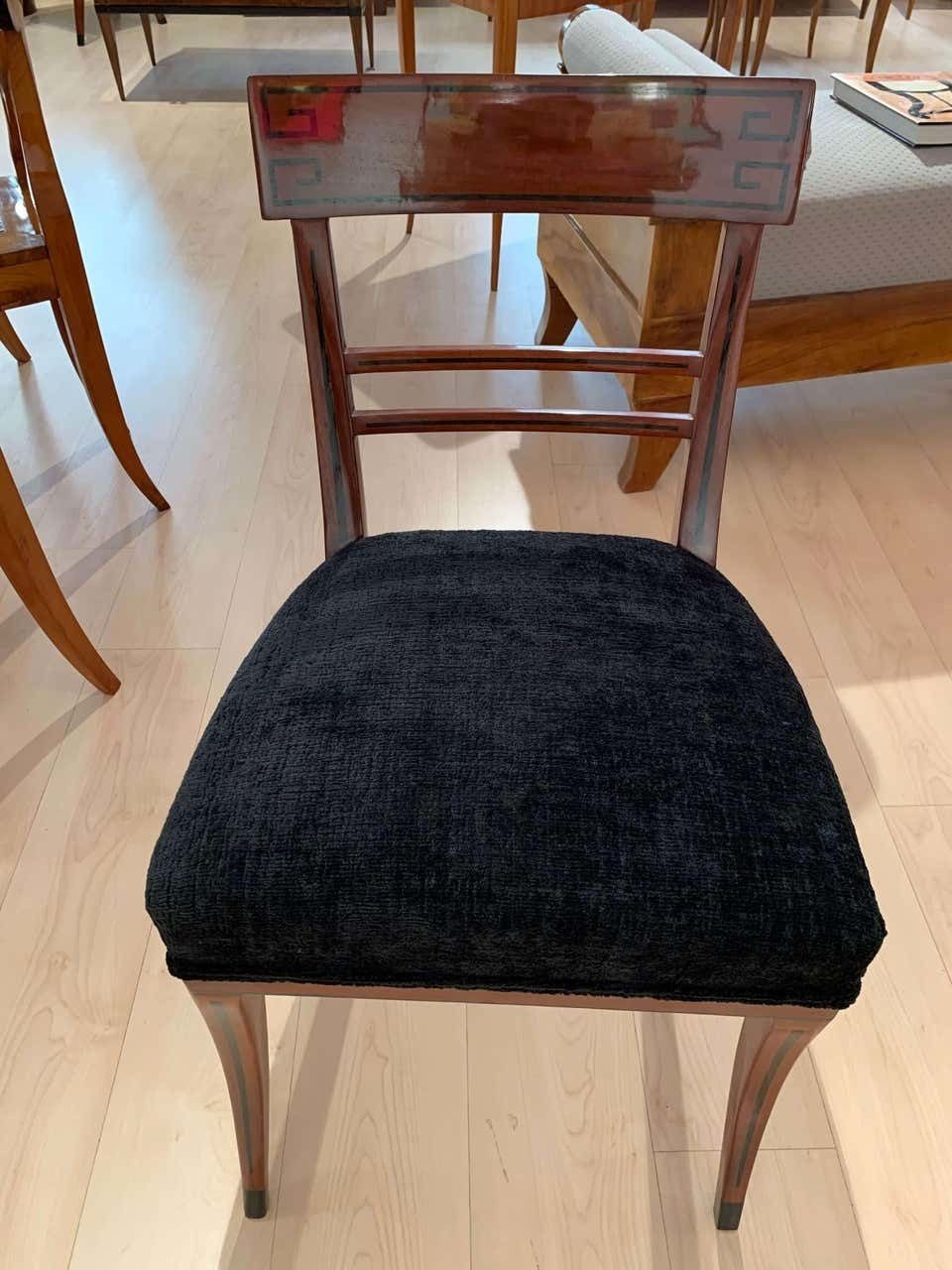 Neoclassical Biedermeier Side Chair, Mahogany, Ebony, Velvet, Vienna, Circa 1820 photo vinterior