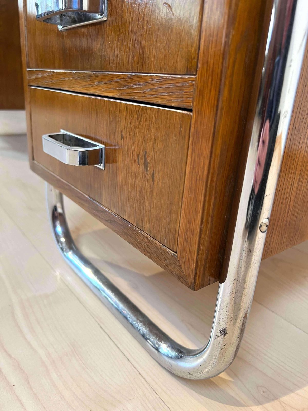 photo vintage Bauhaus Desk By Mücke Melder, Steeltubes And Oak Veneer, Czech, Circa 1940