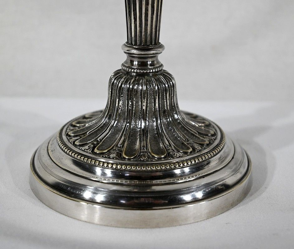 photo vinterior Pair Of Silver Bronze Candlesticks   Late 19th Century