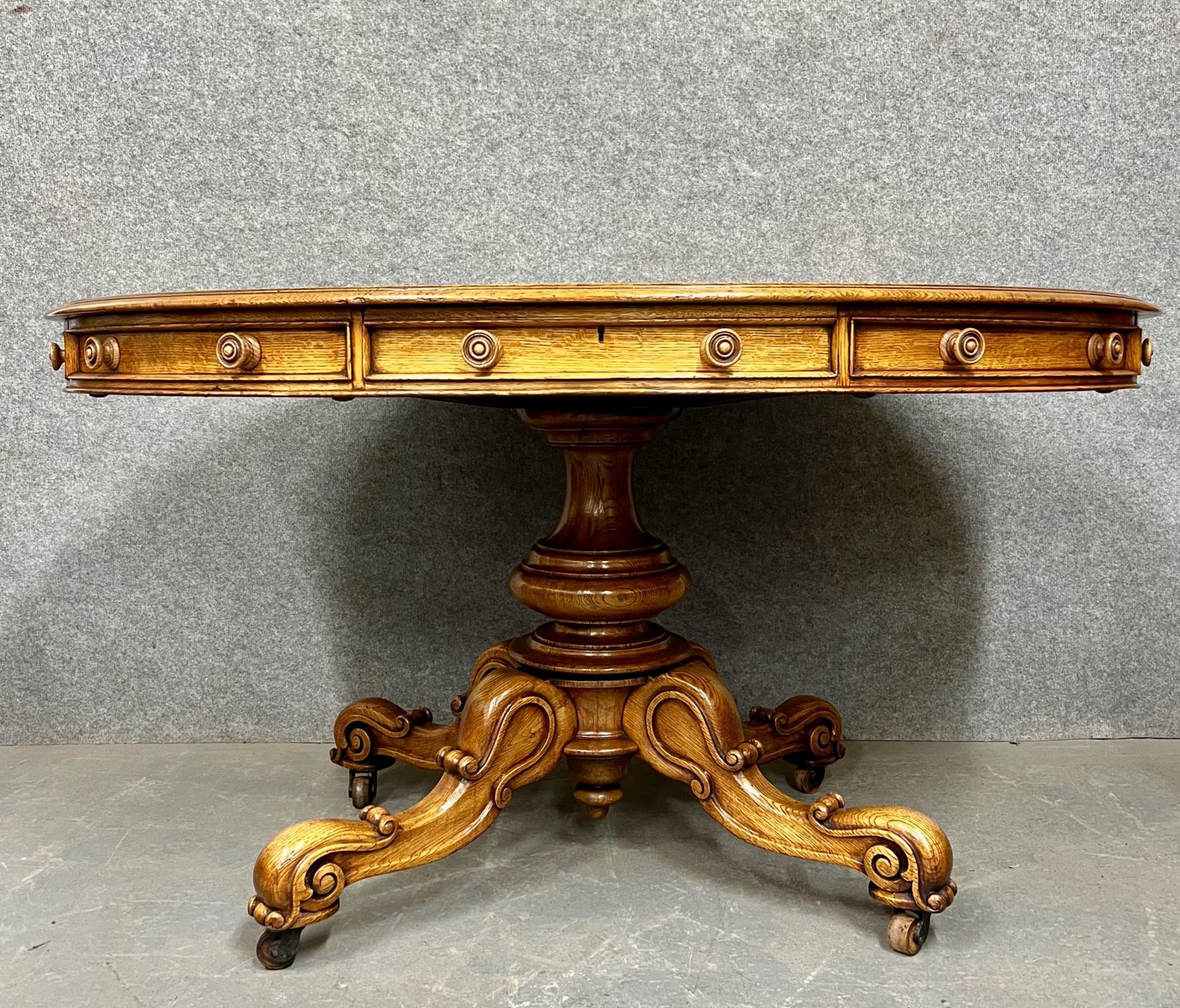 Unusual Oval Victorian Oak Drum Table photo furniture