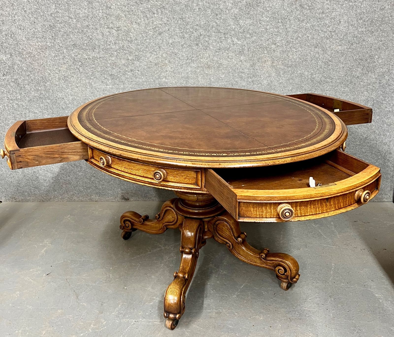 Unusual Oval Victorian Oak Drum Table photo for sale