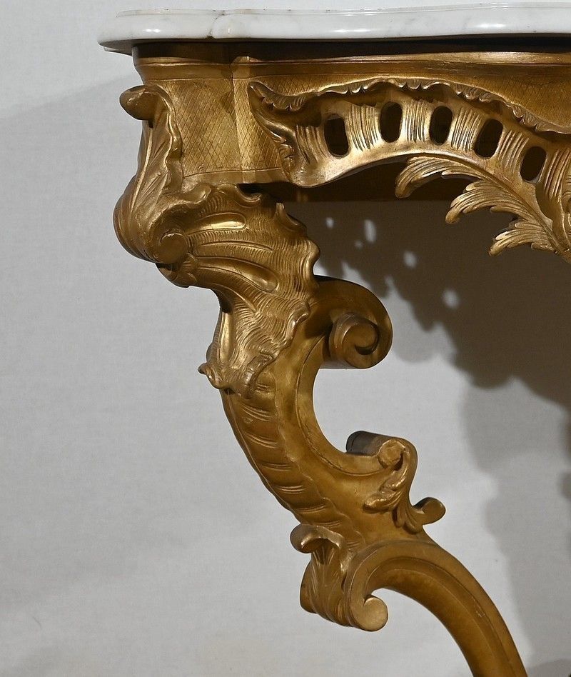 photo for sale Wall Console In Golden Wood, Louis XV Style, Napoleon III Period   Mid 19th Century