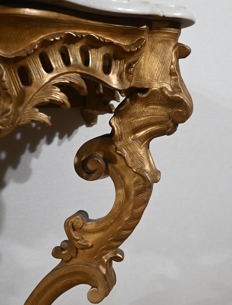 Furniture Wall Console In Golden Wood, Louis XV Style, Napoleon III Period   Mid 19th Century photo