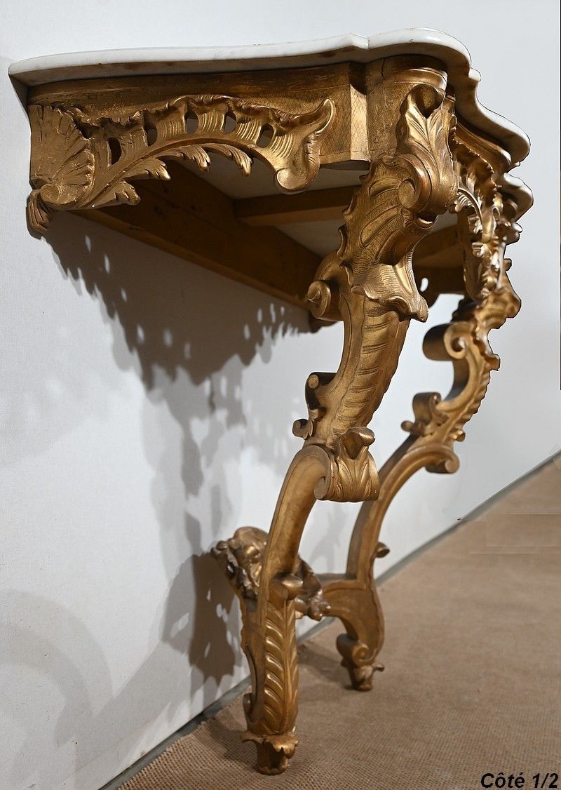 photo vintage Wall Console In Golden Wood, Louis XV Style, Napoleon III Period   Mid 19th Century