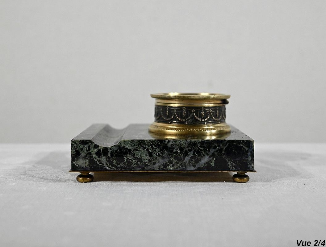 photo for sale Inkwell With The Virgin In Bronze And Marble   Late 19th Century