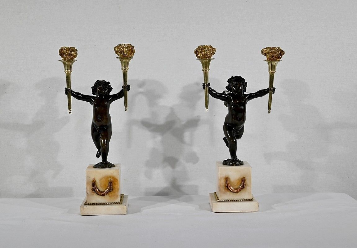 Pair Of Bronze And Marble Candlesticks   1st Part Of The 19th Century photo furniture
