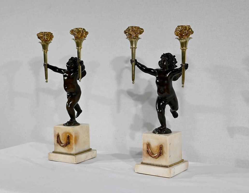 Pair Of Bronze And Marble Candlesticks   1st Part Of The 19th Century photo Home Decor