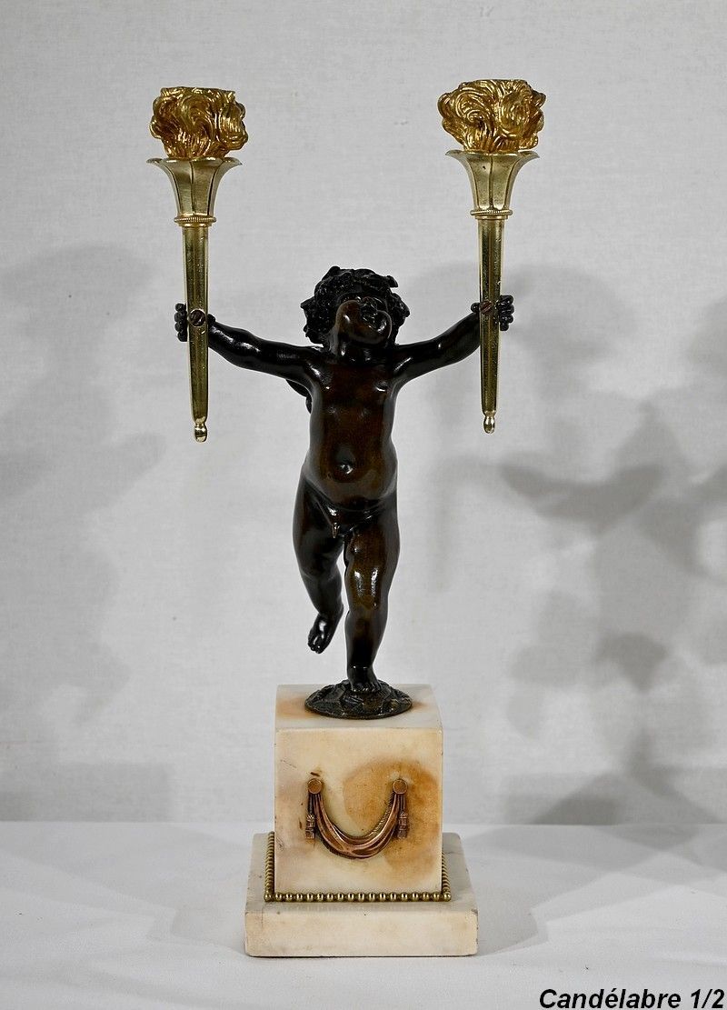 Pair Of Bronze And Marble Candlesticks   1st Part Of The 19th Century photo vinterior