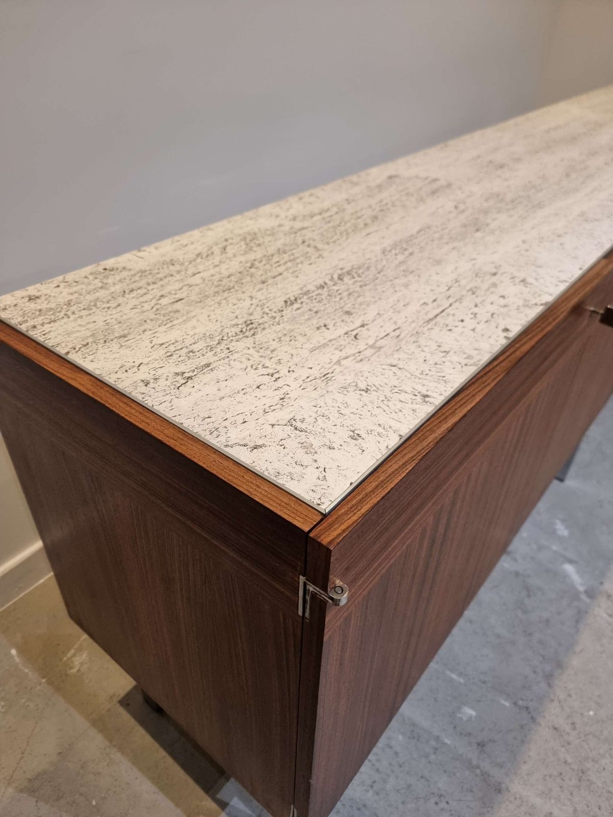 Rosewood Sideboard With Travertine Top By Etienne Fermigier 1961 France photo vintage