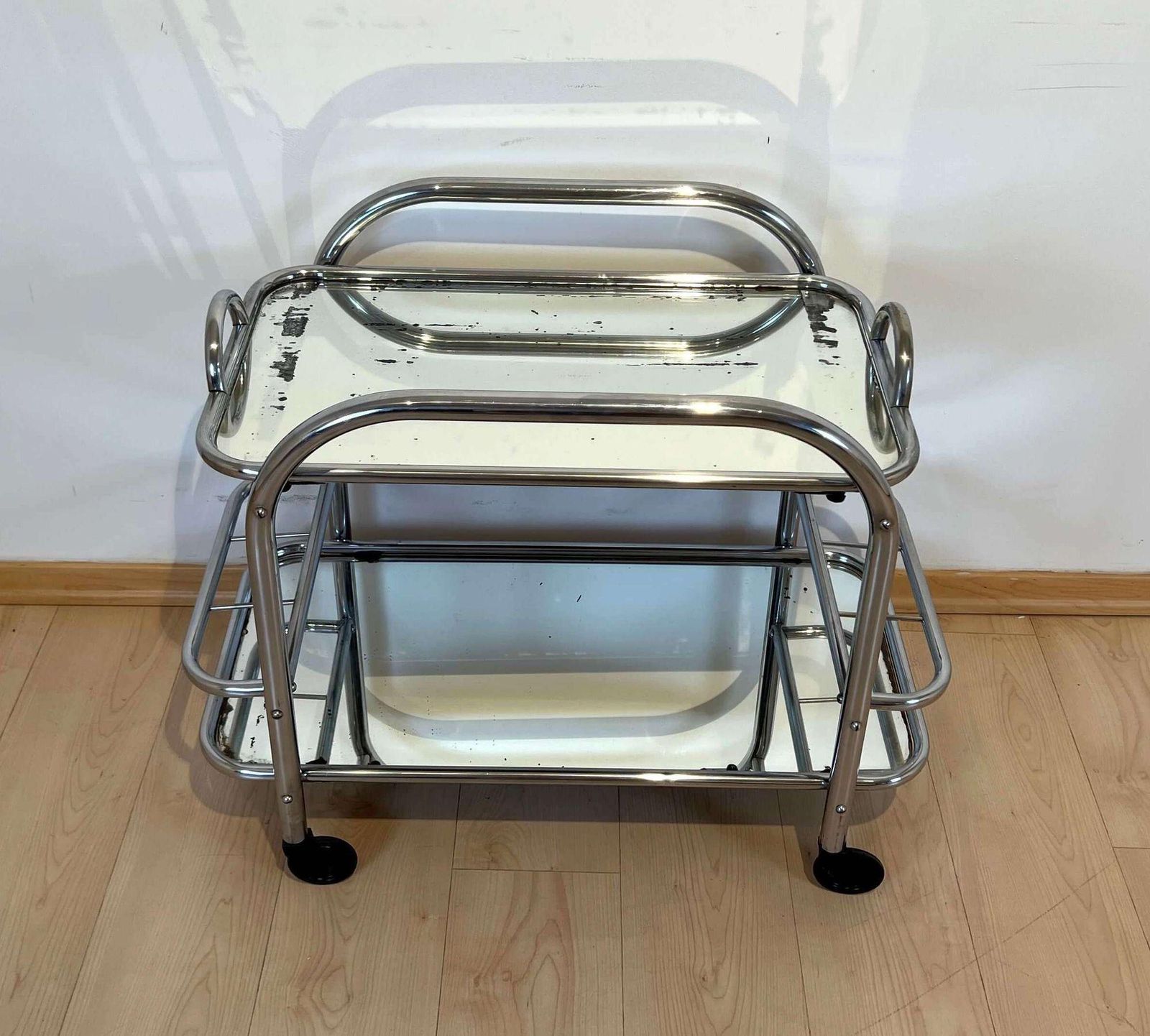 Art Deco Bar Cart By Robert Mallet Stevens, Chromed Steel, France Circa 1925 photo Furniture