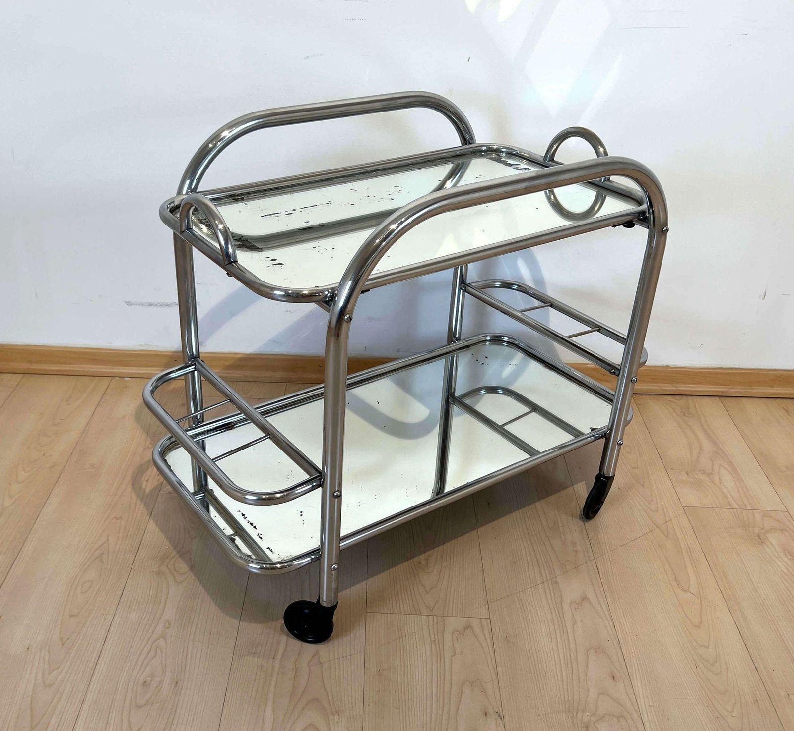 Art Deco Bar Cart By Robert Mallet Stevens, Chromed Steel, France Circa 1925 photo 2315.48