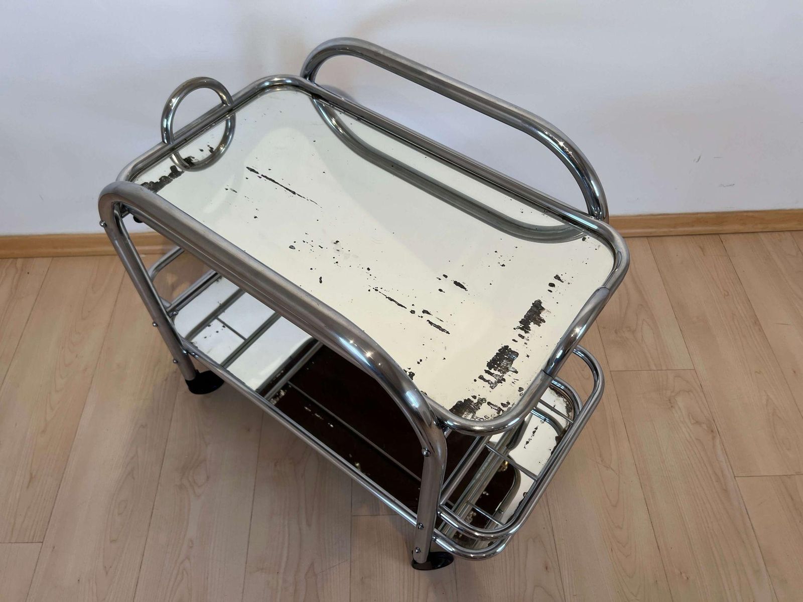 photo vinterior Art Deco Bar Cart By Robert Mallet Stevens, Chromed Steel, France Circa 1925