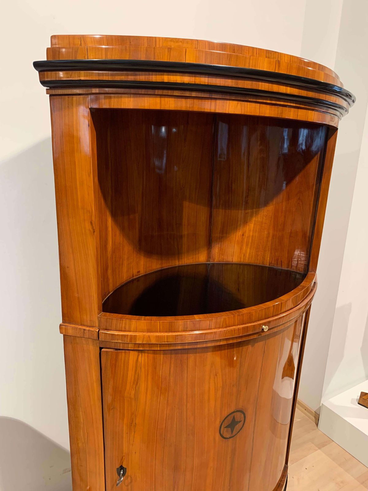 Biedermeier Corner Cabinet, Cherry Veneer, Ebony Inlay, South Germany Circa 1820 photo Furniture