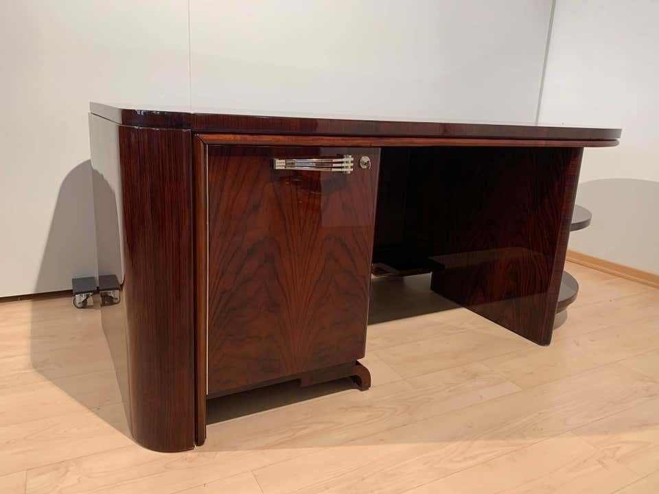 Art Deco Executive Desk And Leather Swivel Chair, Rosewood Veneer, France, 1930s photo vintage