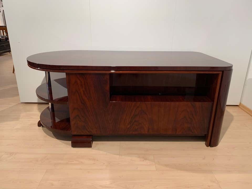 photo furniture Art Deco Executive Desk And Leather Swivel Chair, Rosewood Veneer, France, 1930s