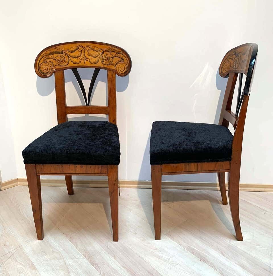 Pair Of Biedermeier Shovel Chairs Walnut, Ink Painting South Germany Ca. 1830 photo Furniture