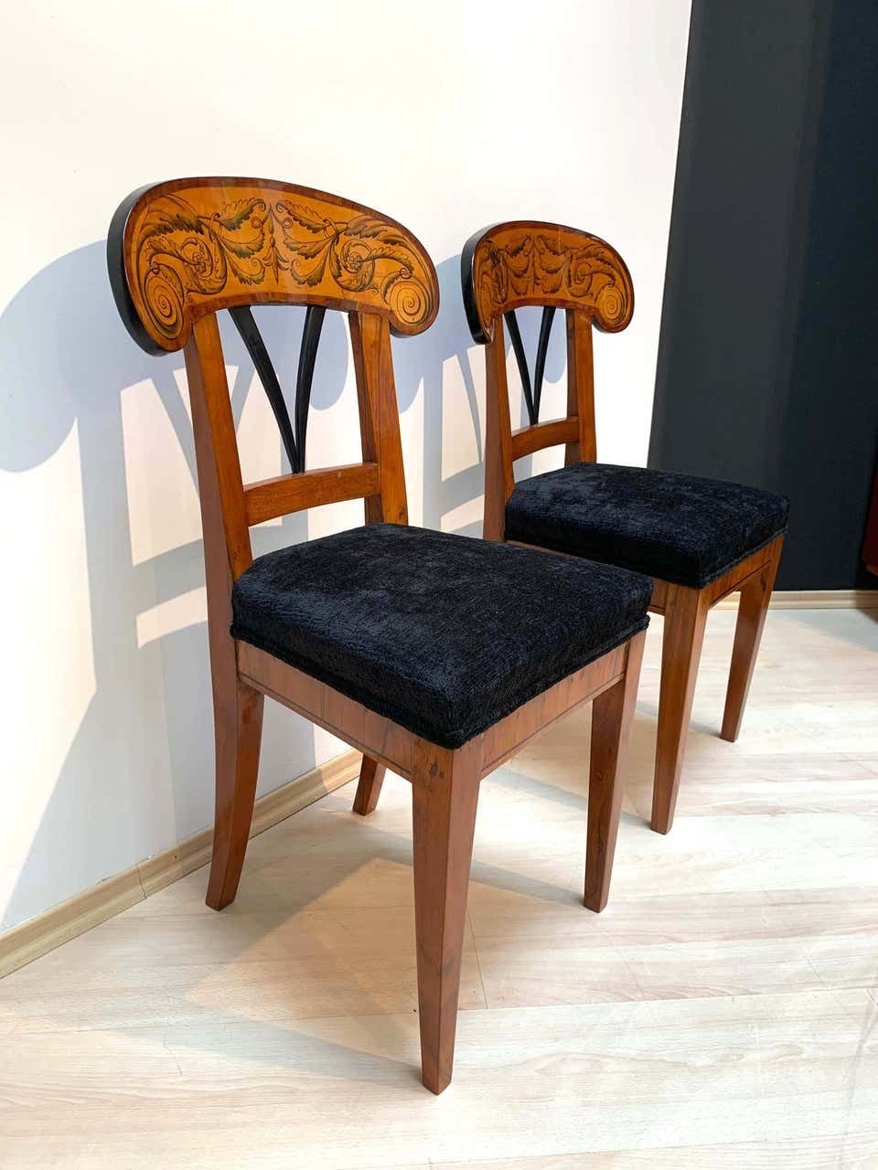 Pair Of Biedermeier Shovel Chairs Walnut, Ink Painting South Germany Ca. 1830 photo 3968.45